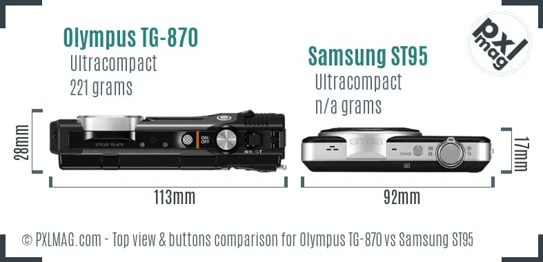 Olympus TG-870 vs Samsung ST95 top view buttons comparison