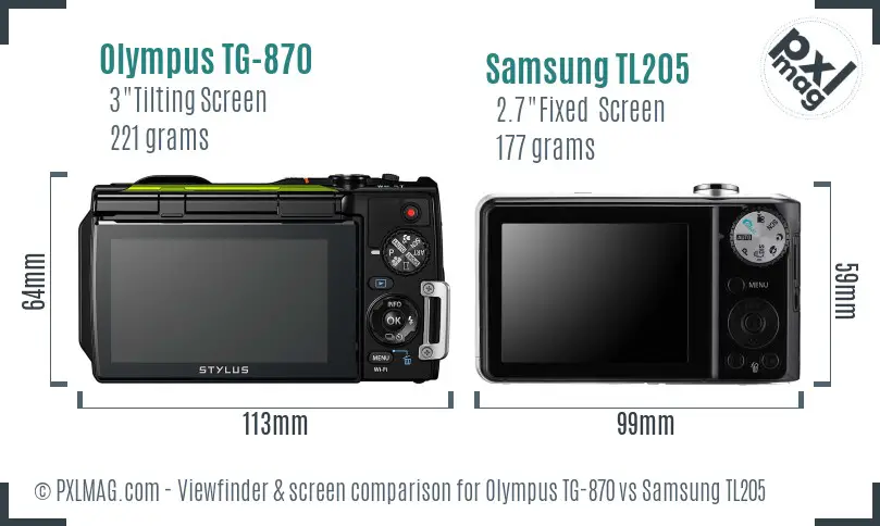 Olympus TG-870 vs Samsung TL205 Screen and Viewfinder comparison