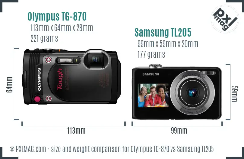 Olympus TG-870 vs Samsung TL205 size comparison