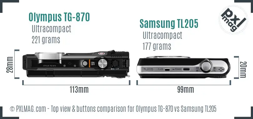 Olympus TG-870 vs Samsung TL205 top view buttons comparison