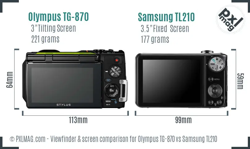 Olympus TG-870 vs Samsung TL210 Screen and Viewfinder comparison