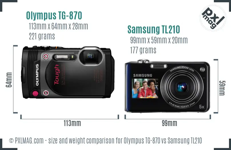 Olympus TG-870 vs Samsung TL210 size comparison