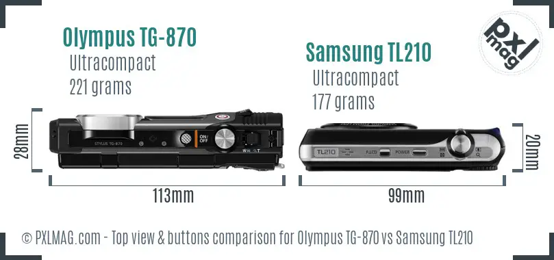 Olympus TG-870 vs Samsung TL210 top view buttons comparison