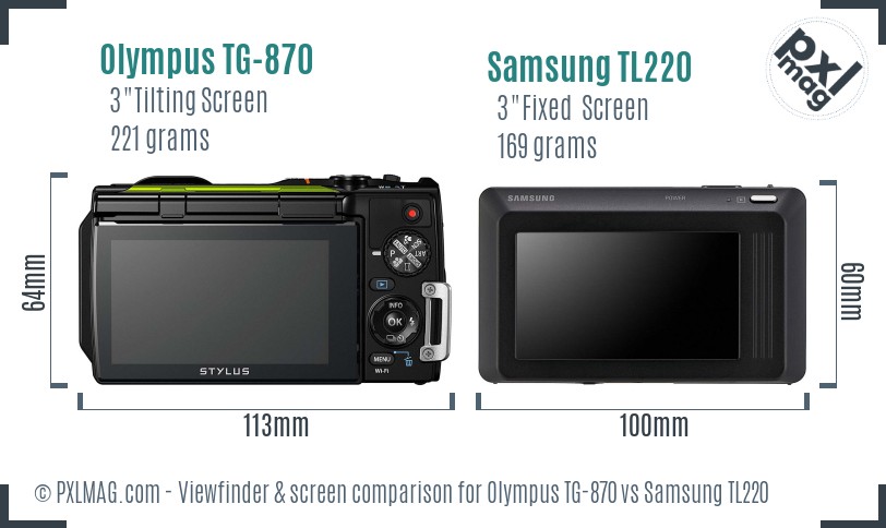 Olympus TG-870 vs Samsung TL220 Screen and Viewfinder comparison