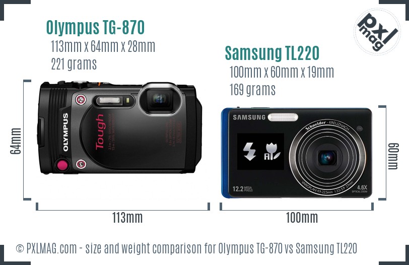 Olympus TG-870 vs Samsung TL220 size comparison