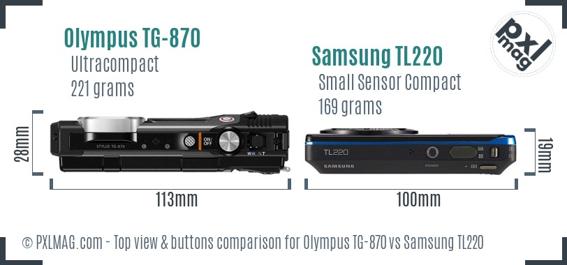 Olympus TG-870 vs Samsung TL220 top view buttons comparison