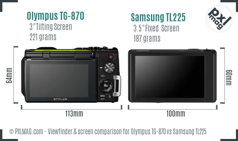 Olympus TG-870 vs Samsung TL225 Screen and Viewfinder comparison