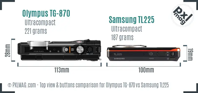Olympus TG-870 vs Samsung TL225 top view buttons comparison