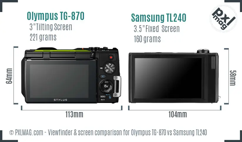 Olympus TG-870 vs Samsung TL240 Screen and Viewfinder comparison