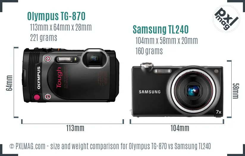 Olympus TG-870 vs Samsung TL240 size comparison