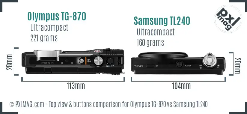 Olympus TG-870 vs Samsung TL240 top view buttons comparison