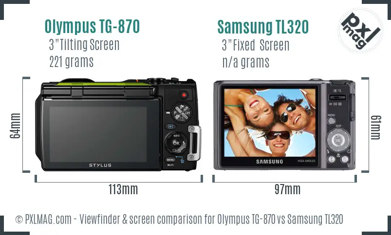 Olympus TG-870 vs Samsung TL320 Screen and Viewfinder comparison