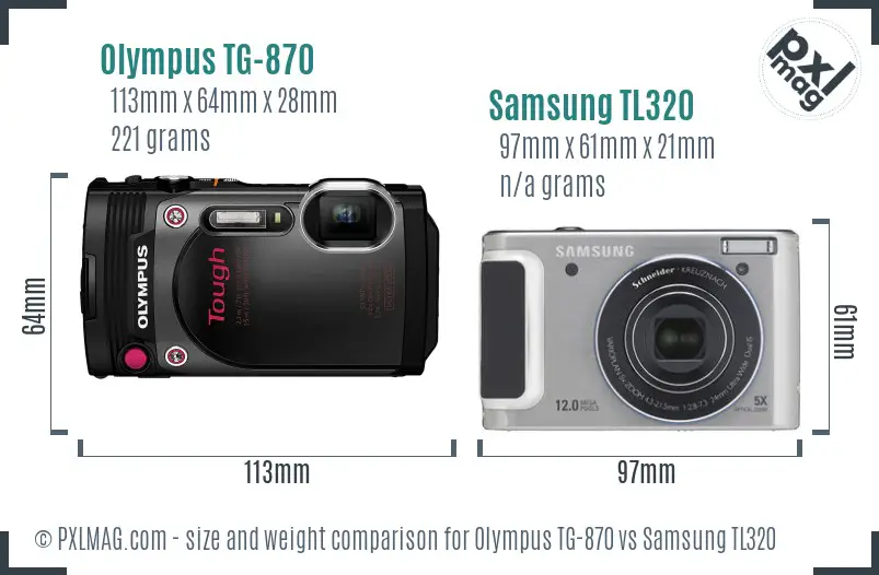 Olympus TG-870 vs Samsung TL320 size comparison