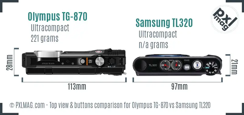 Olympus TG-870 vs Samsung TL320 top view buttons comparison