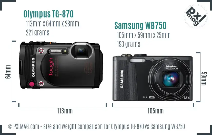Olympus TG-870 vs Samsung WB750 size comparison