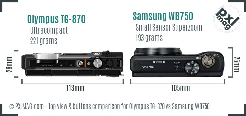 Olympus TG-870 vs Samsung WB750 top view buttons comparison