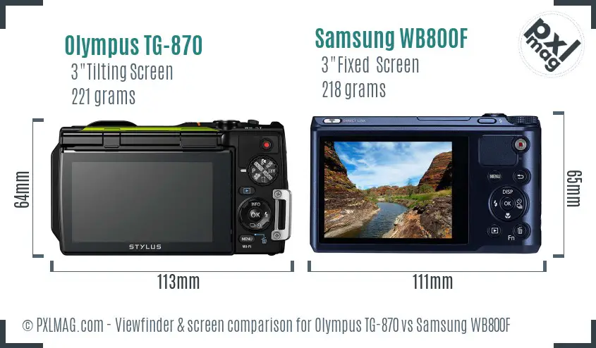 Olympus TG-870 vs Samsung WB800F Screen and Viewfinder comparison