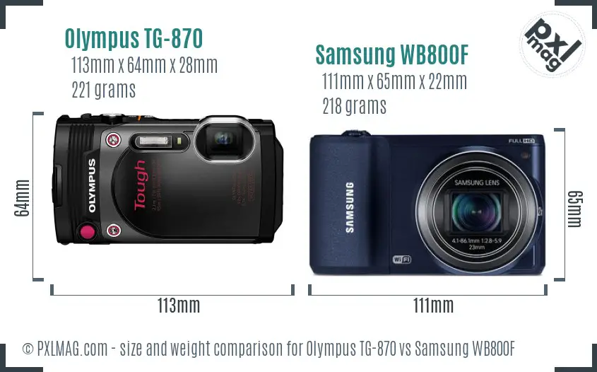 Olympus TG-870 vs Samsung WB800F size comparison