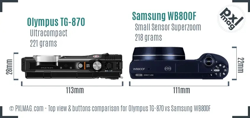 Olympus TG-870 vs Samsung WB800F top view buttons comparison