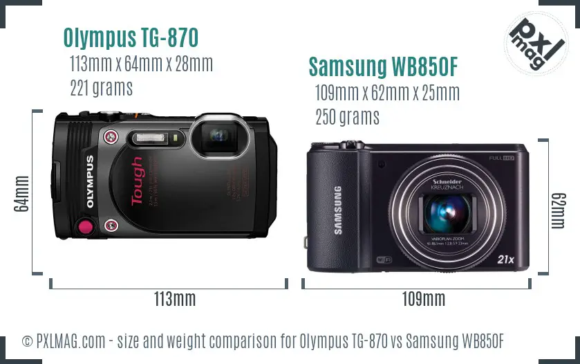 Olympus TG-870 vs Samsung WB850F size comparison