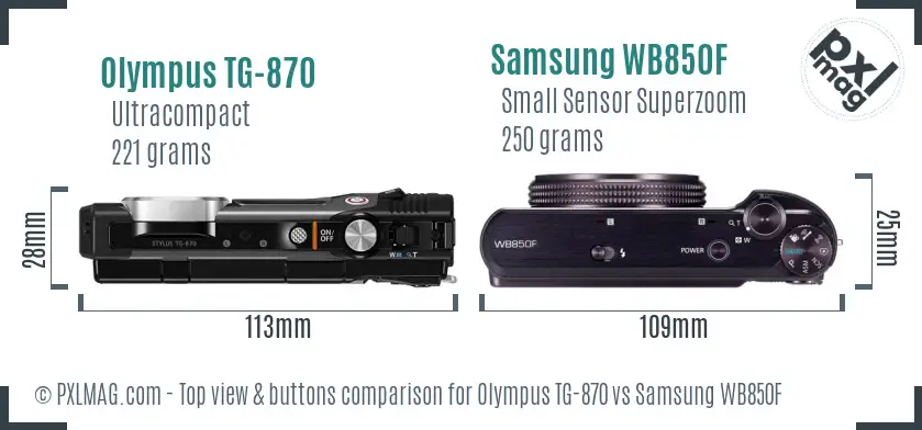 Olympus TG-870 vs Samsung WB850F top view buttons comparison