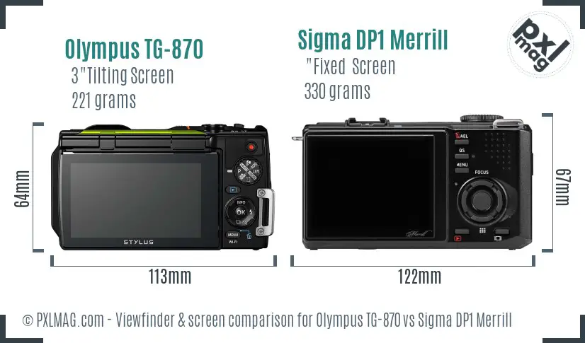 Olympus TG-870 vs Sigma DP1 Merrill Screen and Viewfinder comparison