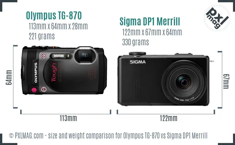 Olympus TG-870 vs Sigma DP1 Merrill size comparison