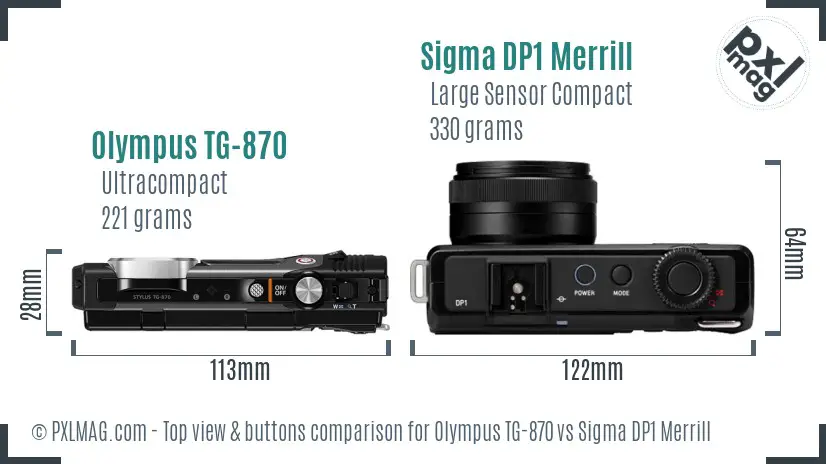 Olympus TG-870 vs Sigma DP1 Merrill top view buttons comparison