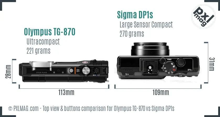 Olympus TG-870 vs Sigma DP1s top view buttons comparison Olympus TG-870 vs Sigma DP1s top view buttons comparison