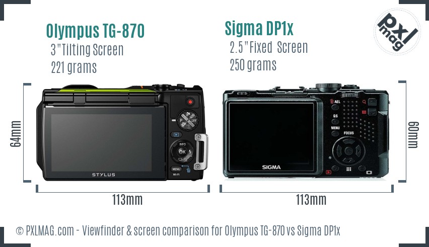 Olympus TG-870 vs Sigma DP1x Screen and Viewfinder comparison