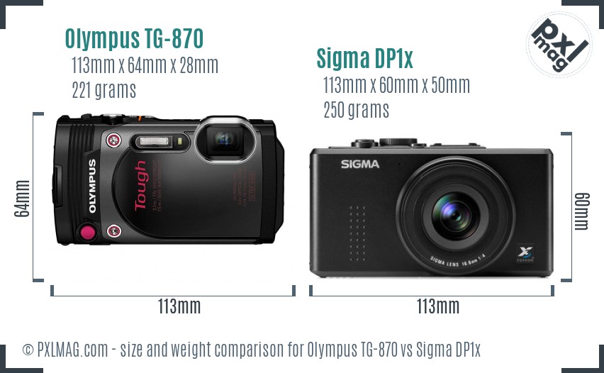 Olympus TG-870 vs Sigma DP1x size comparison