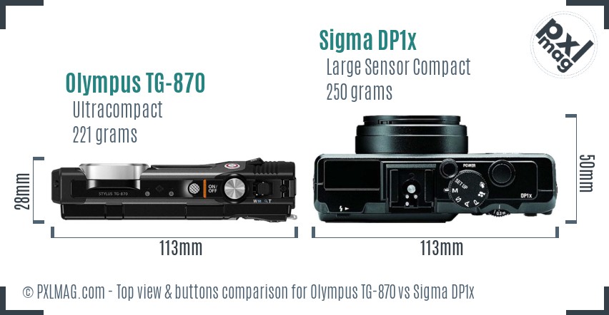 Olympus TG-870 vs Sigma DP1x top view buttons comparison
