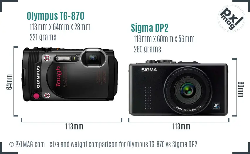 Olympus TG-870 vs Sigma DP2 size comparison Olympus TG-870 vs Sigma DP2 size comparison