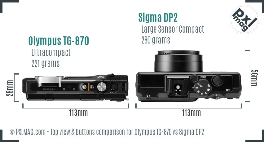 Olympus TG-870 vs Sigma DP2 top view buttons comparison Olympus TG-870 vs Sigma DP2 top view buttons comparison