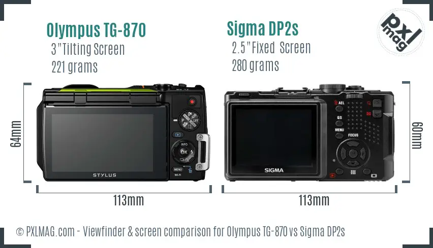 Olympus TG-870 vs Sigma DP2s Screen and Viewfinder comparison