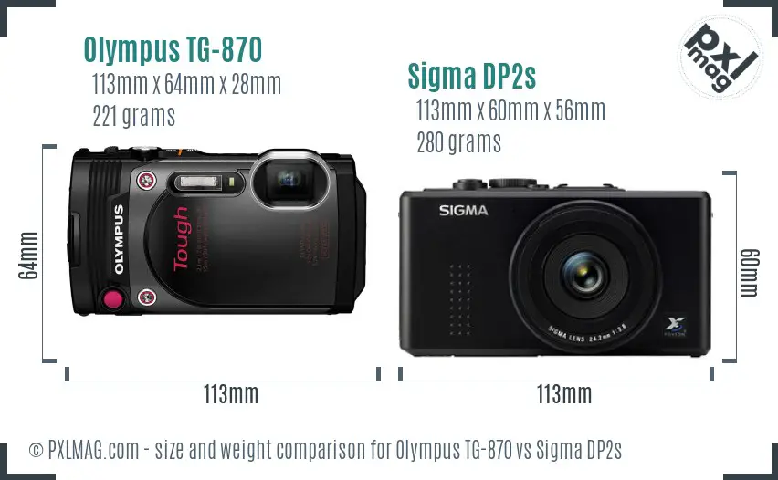 Olympus TG-870 vs Sigma DP2s size comparison