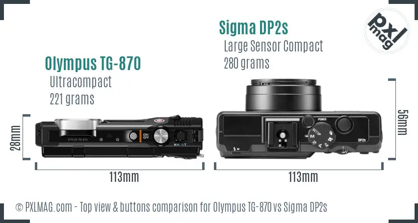 Olympus TG-870 vs Sigma DP2s top view buttons comparison