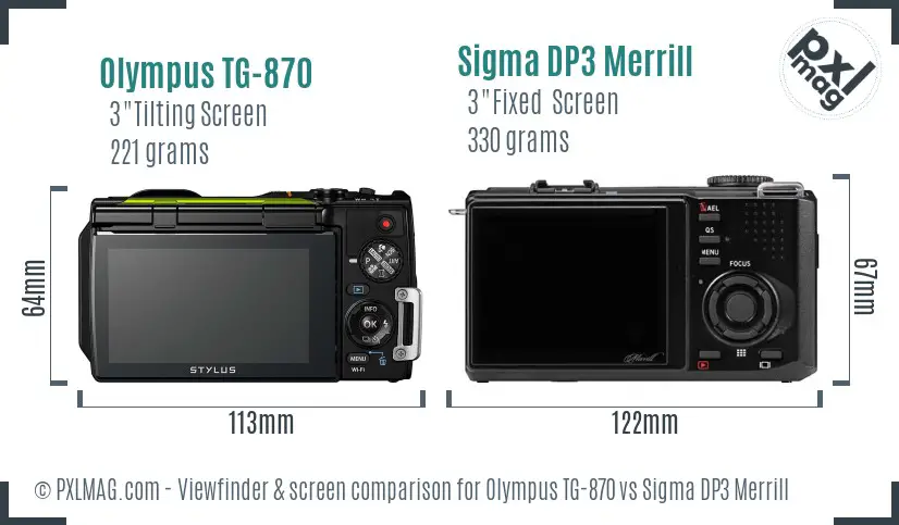 Olympus TG-870 vs Sigma DP3 Merrill Screen and Viewfinder comparison