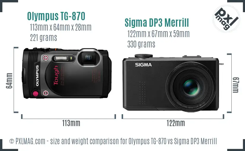 Olympus TG-870 vs Sigma DP3 Merrill size comparison
