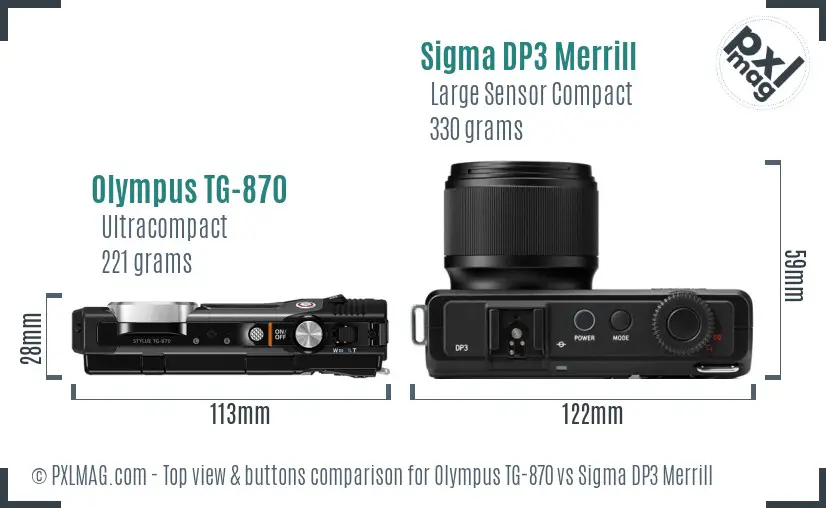 Olympus TG-870 vs Sigma DP3 Merrill top view buttons comparison