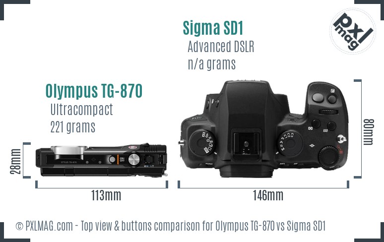 Olympus TG-870 vs Sigma SD1 top view buttons comparison