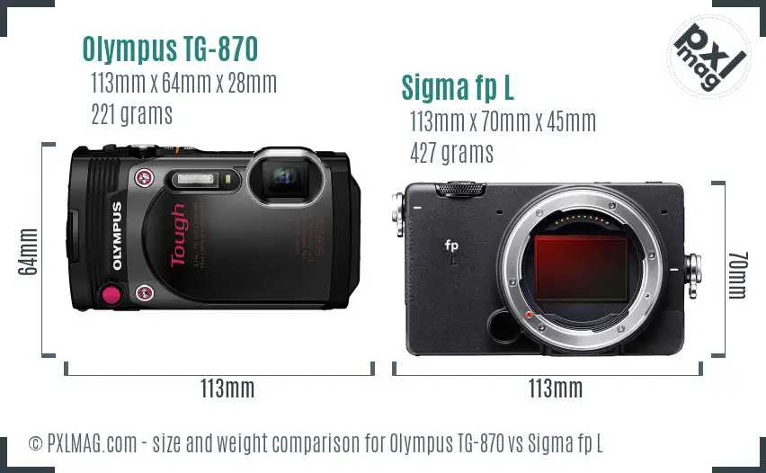 Olympus TG-870 vs Sigma fp L size comparison