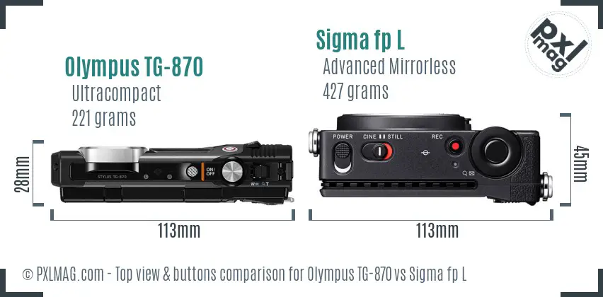 Olympus TG-870 vs Sigma fp L top view buttons comparison