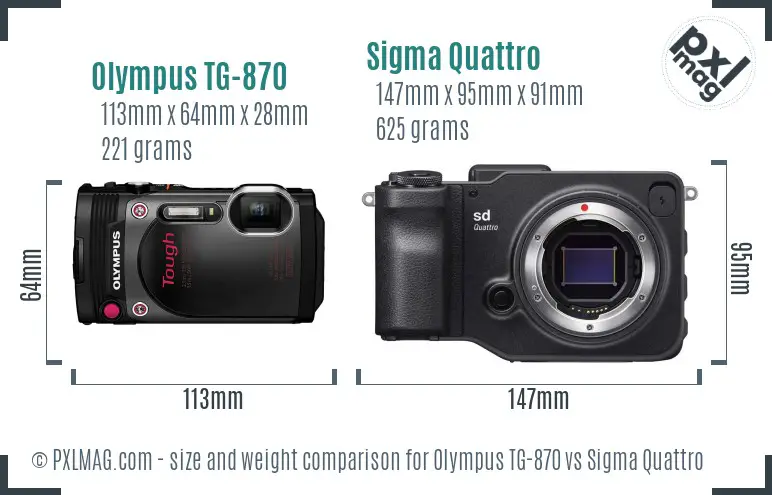 Olympus TG-870 vs Sigma Quattro size comparison