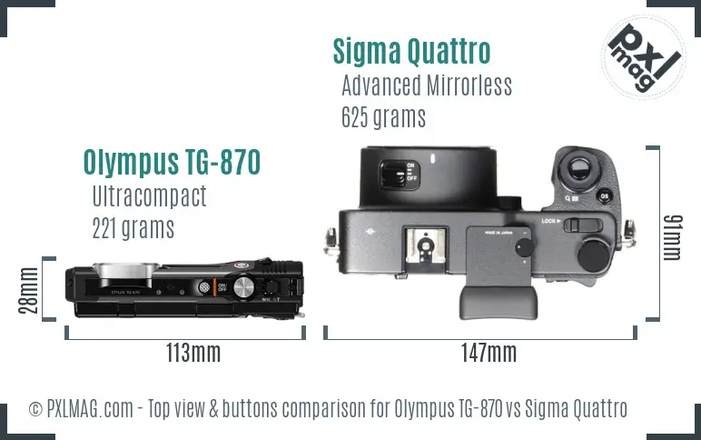 Olympus TG-870 vs Sigma Quattro top view buttons comparison