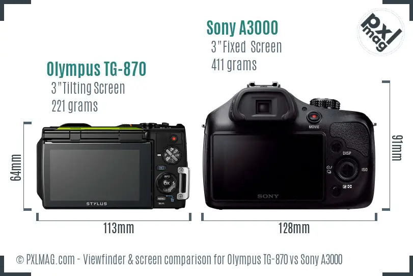 Olympus TG-870 vs Sony A3000 Screen and Viewfinder comparison Olympus TG-870 vs Sony A3000 Screen and Viewfinder comparison