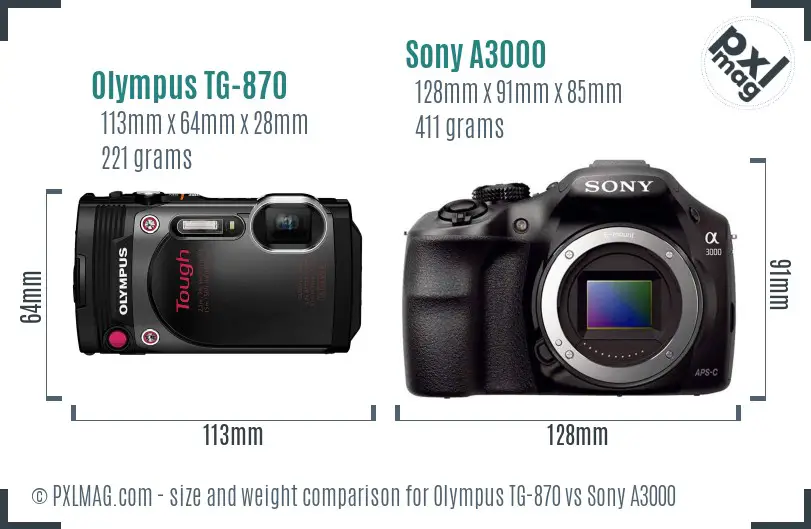 Olympus TG-870 vs Sony A3000 size comparison Olympus TG-870 vs Sony A3000 size comparison