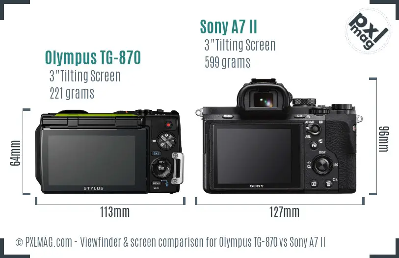 Olympus TG-870 vs Sony A7 II Screen and Viewfinder comparison