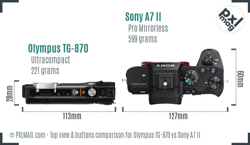 Olympus TG-870 vs Sony A7 II top view buttons comparison