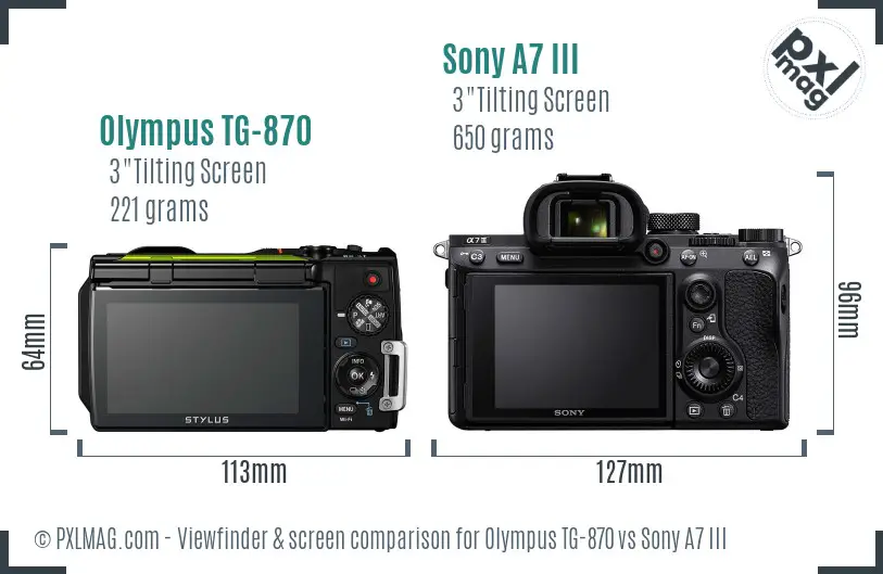 Olympus TG-870 vs Sony A7 III Screen and Viewfinder comparison